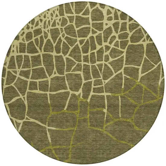 8' Olive Green And Dark Green Round Abstract Washable Indoor Outdoor Area Rug Photo 5