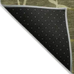 Photo of 8' Olive Green And Dark Green Round Abstract Washable Indoor Outdoor Area Rug