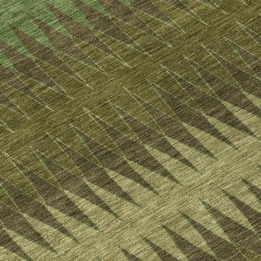 8' Olive Green And Dark Green Round Striped Washable Indoor Outdoor Area Rug Photo 8