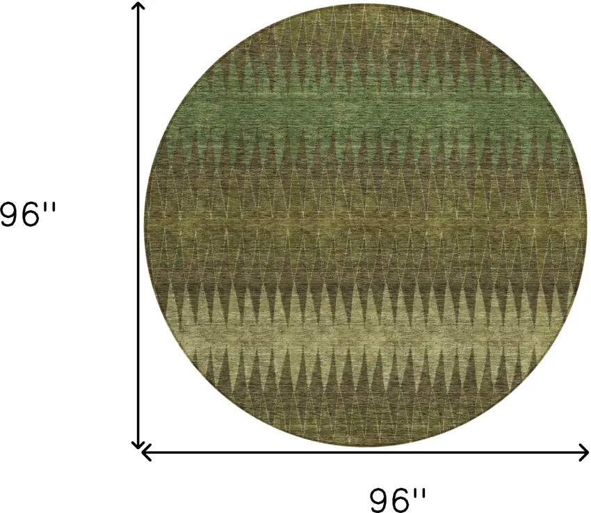 8' Olive Green And Dark Green Round Striped Washable Indoor Outdoor Area Rug Photo 3