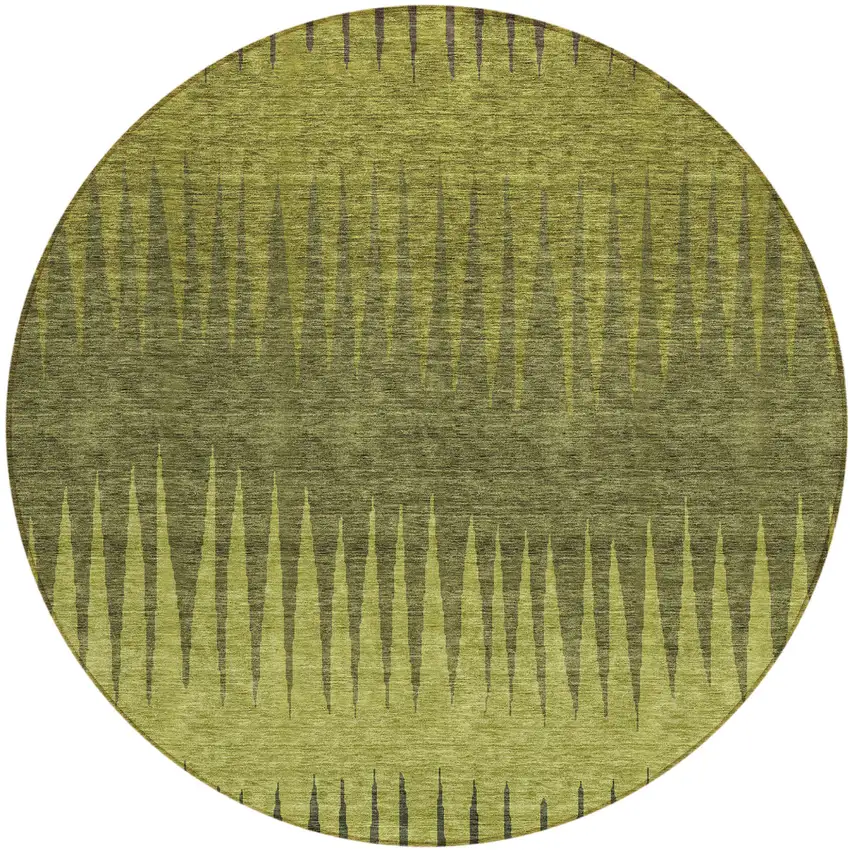 8' Olive Green And Dark Green Round Striped Washable Indoor Outdoor Area Rug Photo 2
