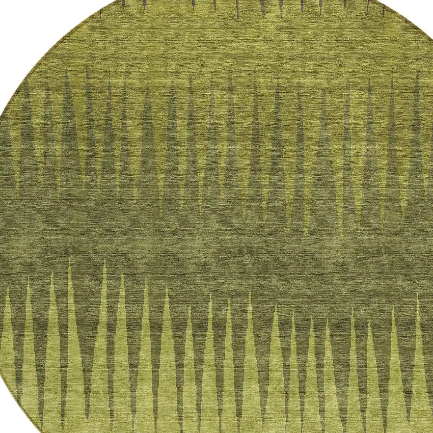 8' Olive Green And Dark Green Round Striped Washable Indoor Outdoor Area Rug Photo 4