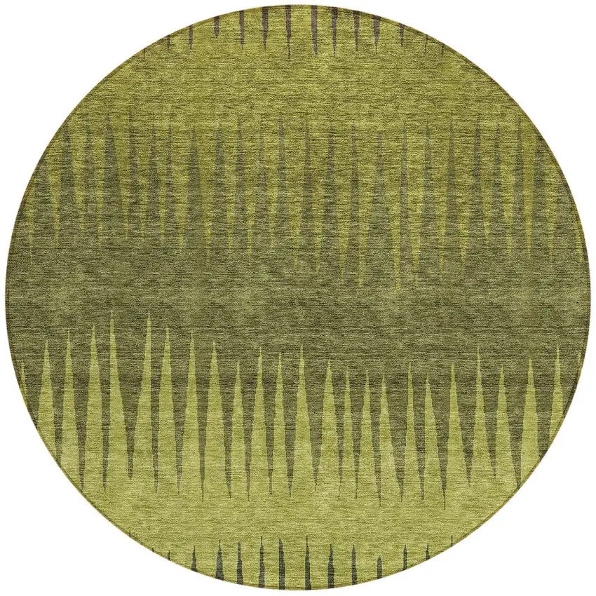 8' Olive Green And Dark Green Round Striped Washable Indoor Outdoor Area Rug Photo 5
