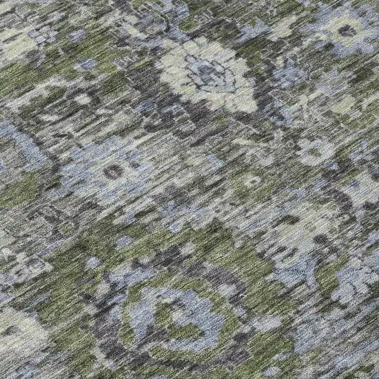 8' Olive Green And Denim Blue Round Floral Washable Indoor Outdoor Area Rug Photo 7