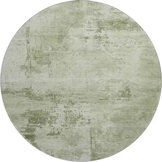 8' Olive Green And Fern Green Abstract Washable Round Rug With UV Protection Photo 1