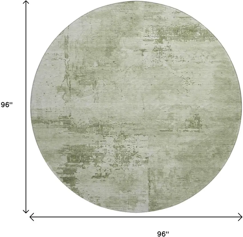 8' Olive Green And Fern Green Abstract Washable Round Rug With UV Protection Photo 9