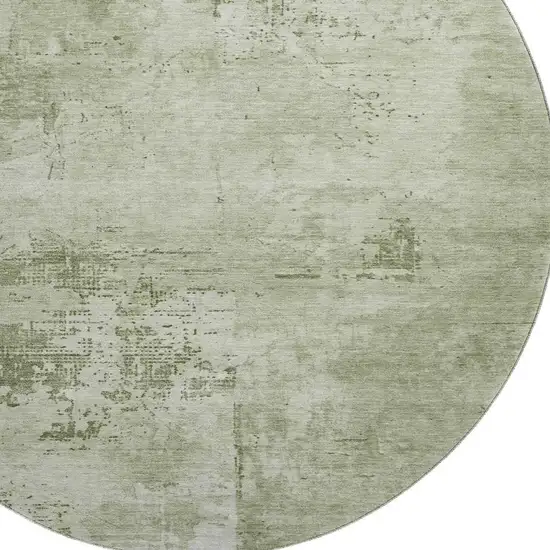 8' Olive Green And Fern Green Abstract Washable Round Rug With UV Protection Photo 2