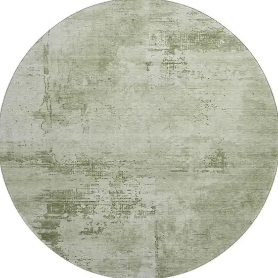 8' Olive Green And Fern Green Abstract Washable Round Rug With UV Protection Photo 3