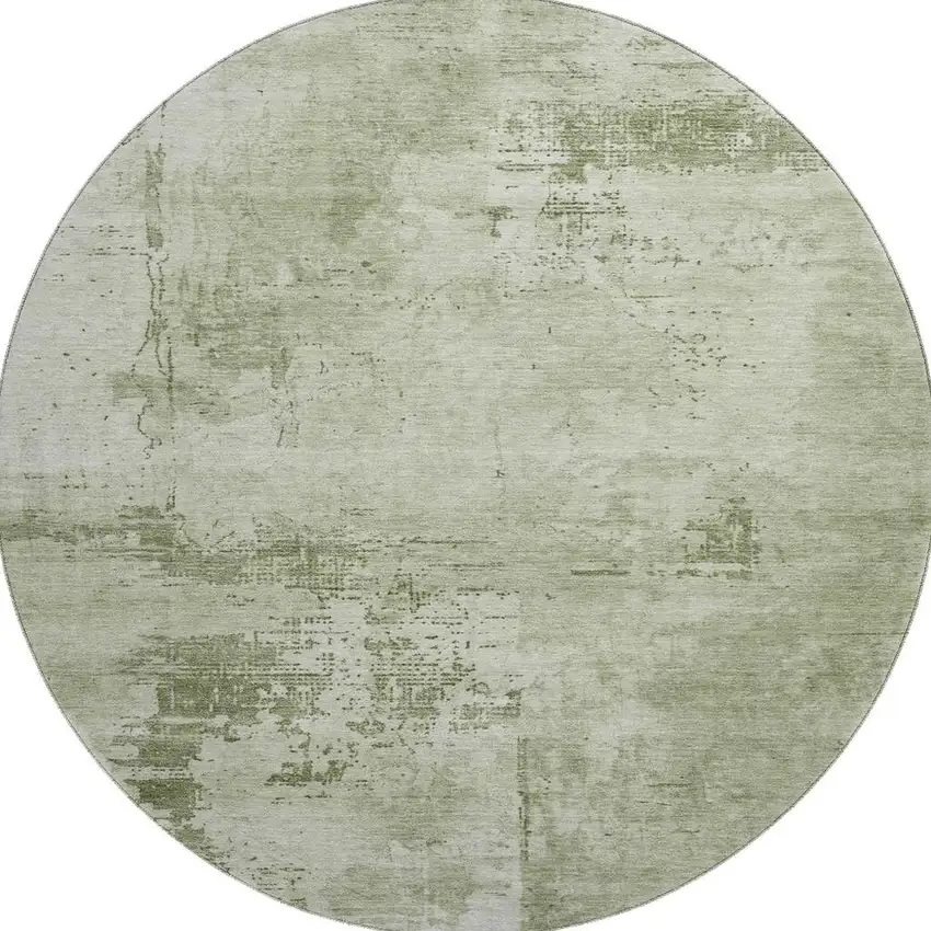 8' Olive Green And Fern Green Abstract Washable Round Rug With UV Protection Photo 3