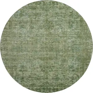 Photo of 8' Olive Green And Fern Green Oriental Washable Round Rug With UV Protection