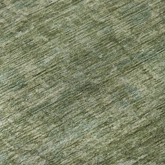 8' Olive Green And Fern Green Oriental Washable Round Rug With UV Protection Photo 8