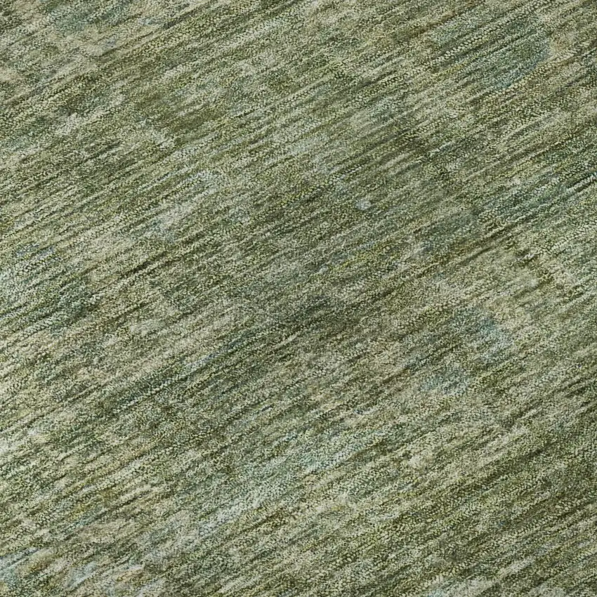 8' Olive Green And Fern Green Oriental Washable Round Rug With UV Protection Photo 8