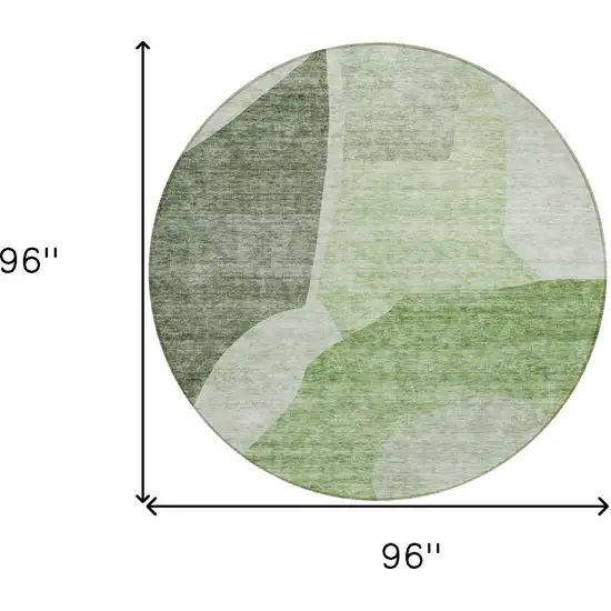 8' Olive Green And Fern Green Round Abstract Washable Indoor Outdoor Area Rug Photo 3