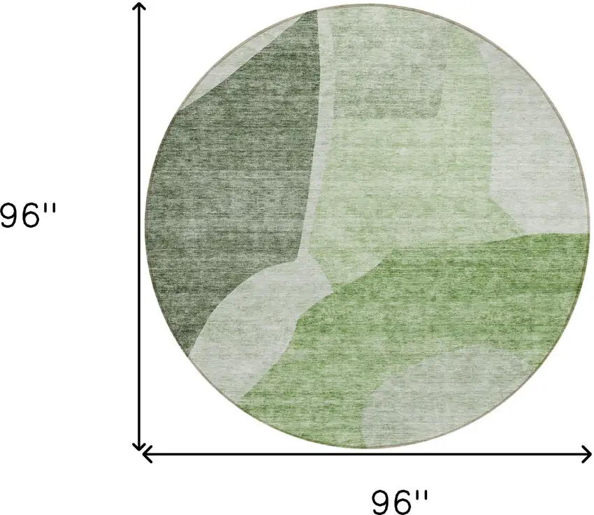 8' Olive Green And Fern Green Round Abstract Washable Indoor Outdoor Area Rug Photo 3
