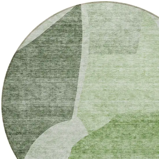 8' Olive Green And Fern Green Round Abstract Washable Indoor Outdoor Area Rug Photo 5