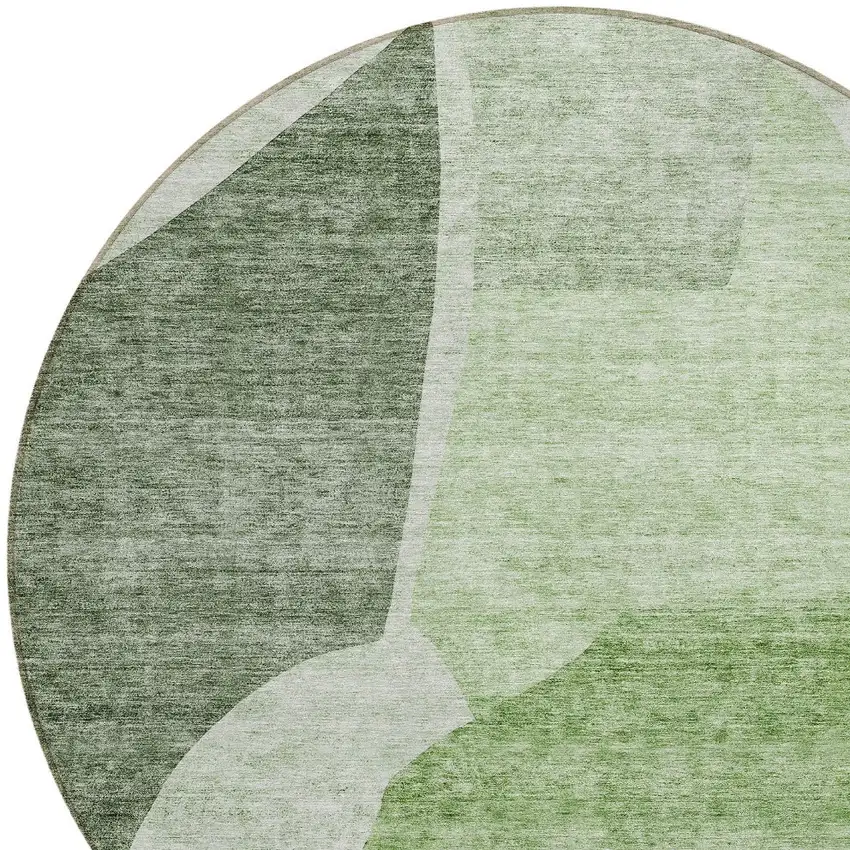 8' Olive Green And Fern Green Round Abstract Washable Indoor Outdoor Area Rug Photo 5