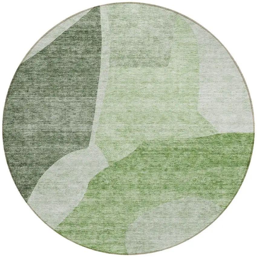 8' Olive Green And Fern Green Round Abstract Washable Indoor Outdoor Area Rug Photo 6