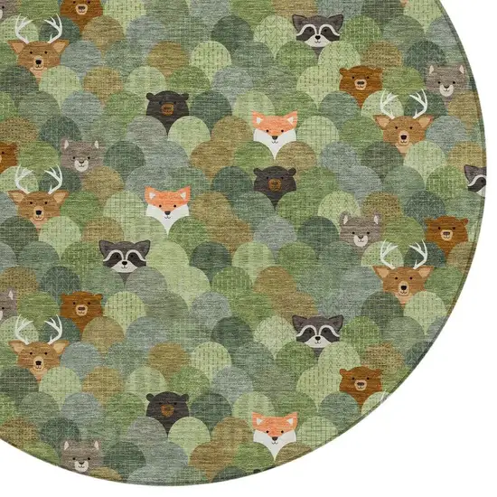 8' Olive Green And Fern Green Round Cactus Washable Indoor Outdoor Area Rug Photo 2