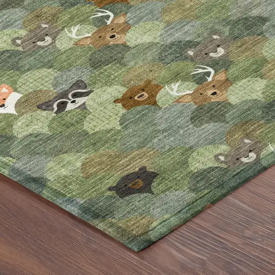 8' Olive Green And Fern Green Round Cactus Washable Indoor Outdoor Area Rug Photo 4