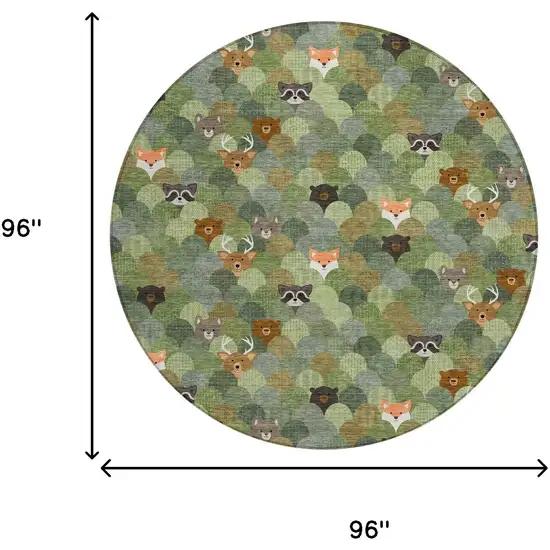 8' Olive Green And Fern Green Round Cactus Washable Indoor Outdoor Area Rug Photo 6