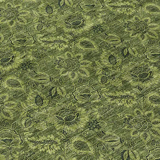 8' Olive Green And Fern Green Round Floral Washable Indoor Outdoor Area Rug Photo 8