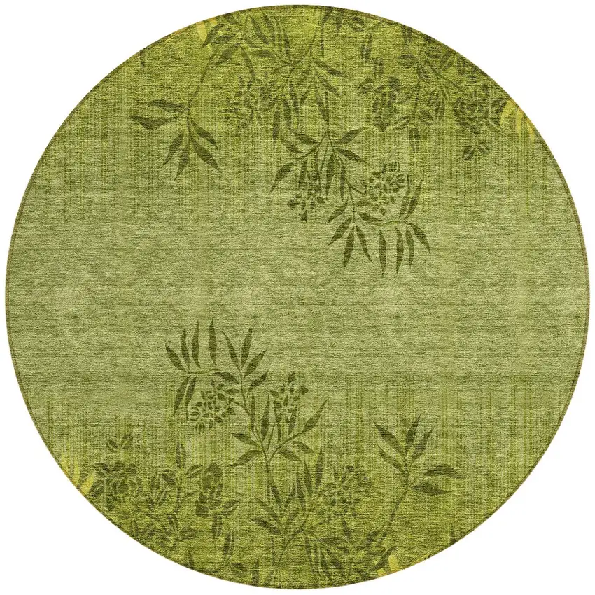 8' Olive Green And Fern Green Round Floral Washable Indoor Outdoor Area Rug Photo 7