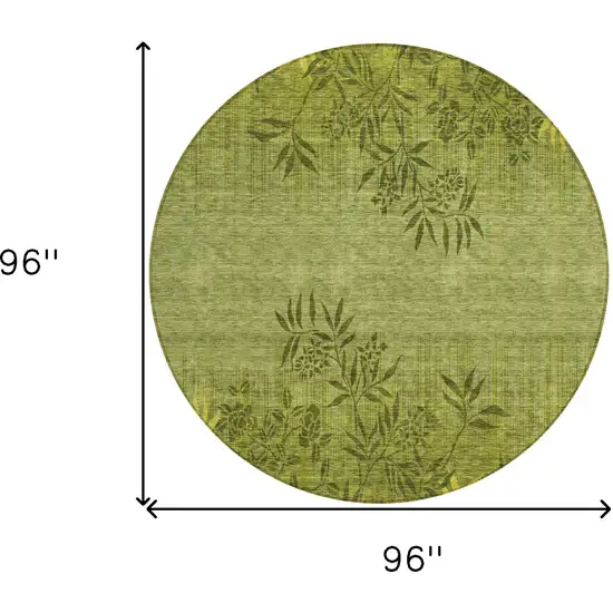 8' Olive Green And Fern Green Round Floral Washable Indoor Outdoor Area Rug Photo 3