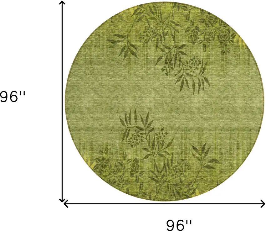 8' Olive Green And Fern Green Round Floral Washable Indoor Outdoor Area Rug Photo 3