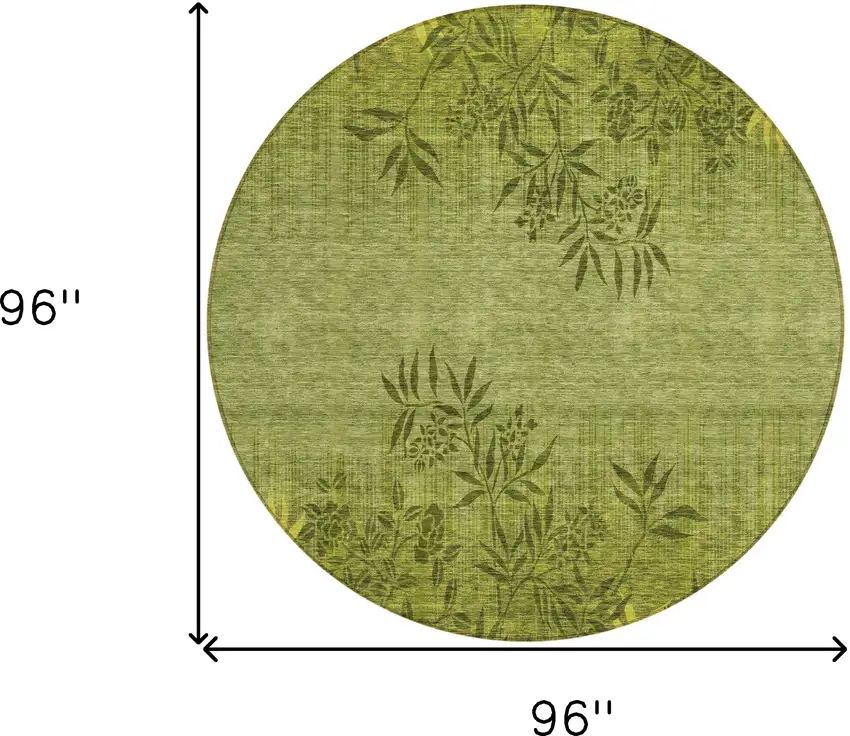 8' Olive Green And Fern Green Round Floral Washable Indoor Outdoor Area Rug Photo 3