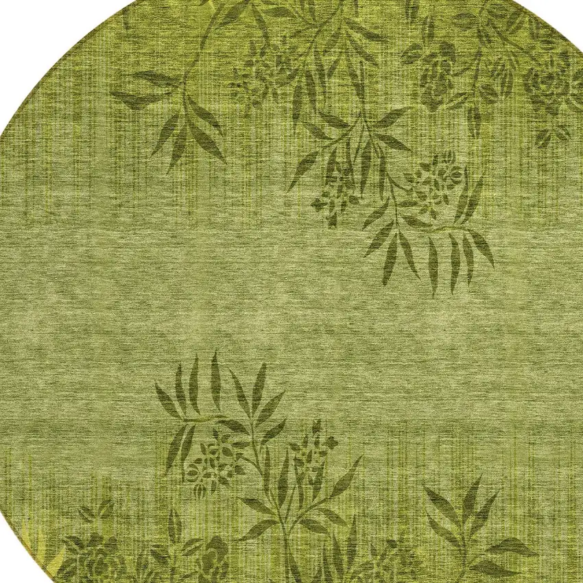 8' Olive Green And Fern Green Round Floral Washable Indoor Outdoor Area Rug Photo 6