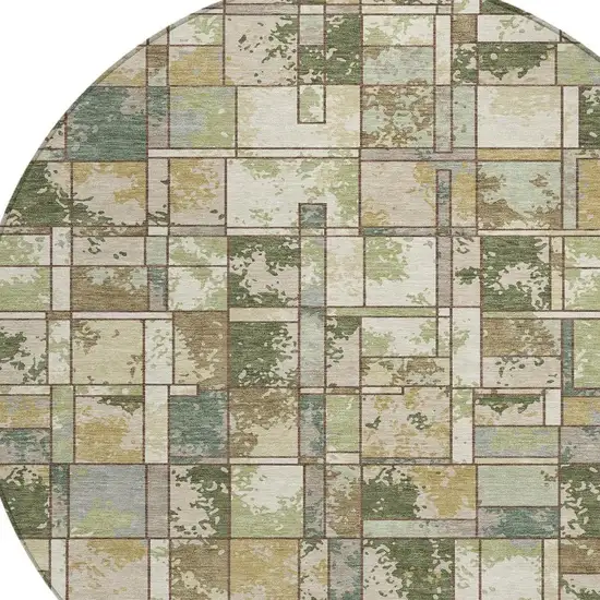 8' Olive Green And Fern Green Round Geometric Washable Indoor Outdoor Area Rug Photo 2