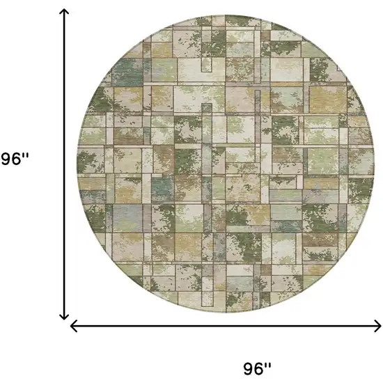 8' Olive Green And Fern Green Round Geometric Washable Indoor Outdoor Area Rug Photo 8