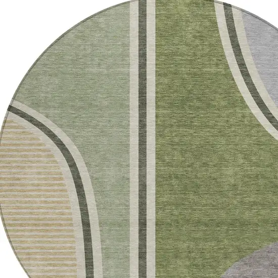 8' Olive Green And Fern Green Round Geometric Washable Indoor Outdoor Area Rug Photo 2