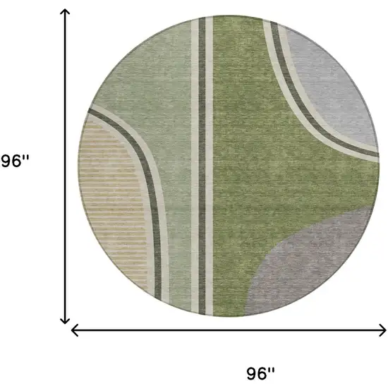 8' Olive Green And Fern Green Round Geometric Washable Indoor Outdoor Area Rug Photo 8