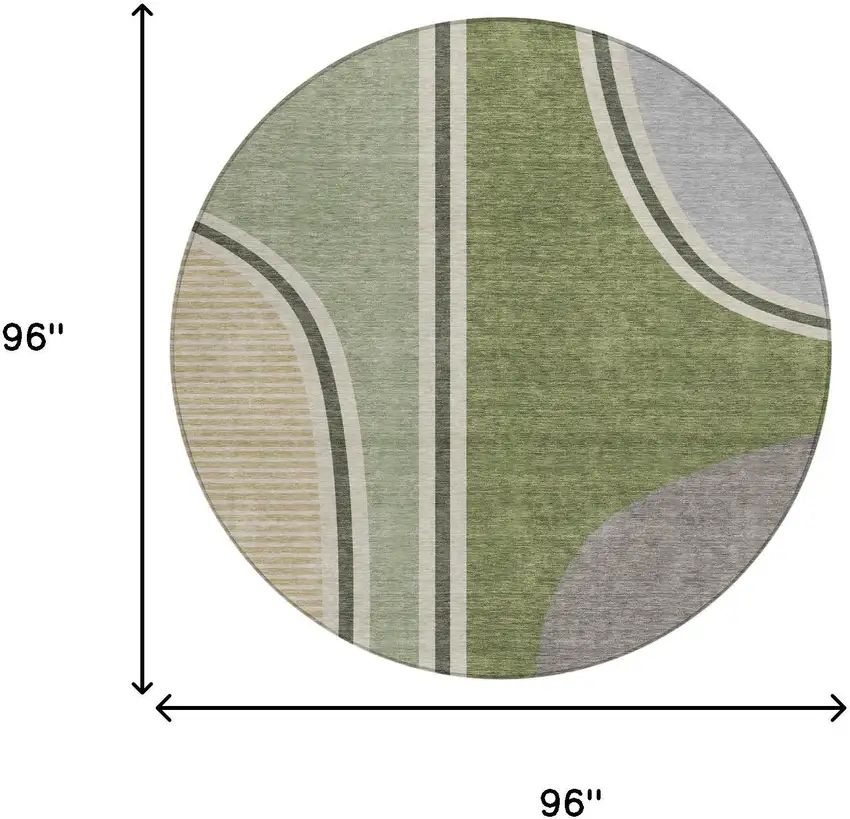 8' Olive Green And Fern Green Round Geometric Washable Indoor Outdoor Area Rug Photo 8
