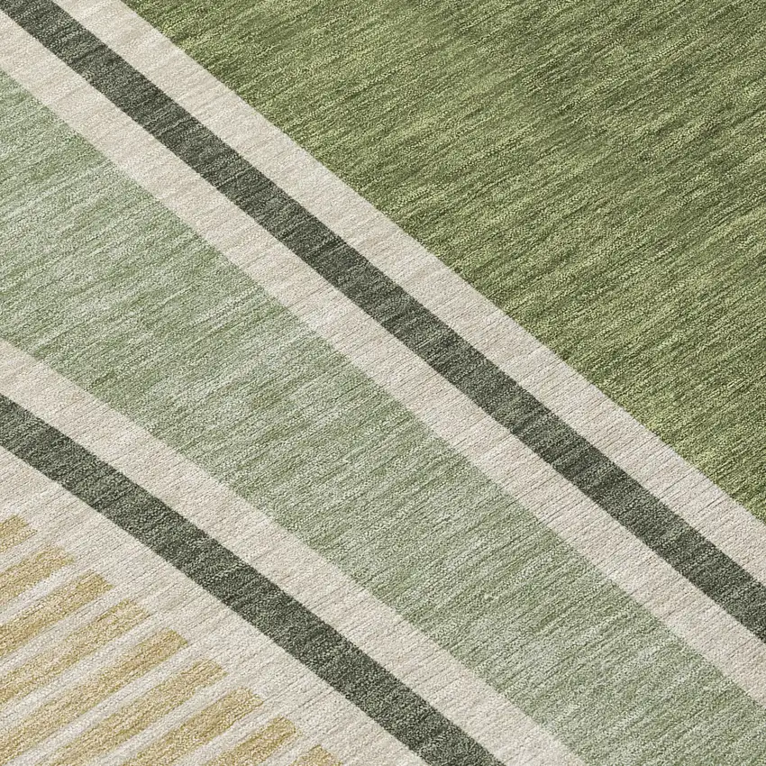 8' Olive Green And Fern Green Round Geometric Washable Indoor Outdoor Area Rug Photo 7