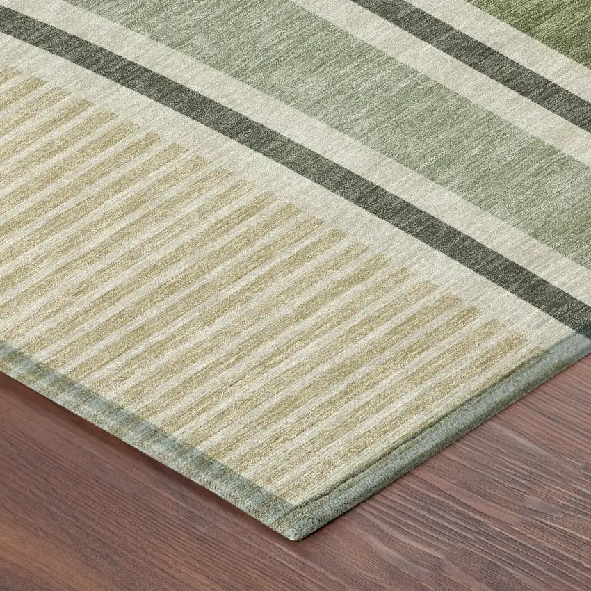 8' Olive Green And Fern Green Round Geometric Washable Indoor Outdoor Area Rug Photo 6