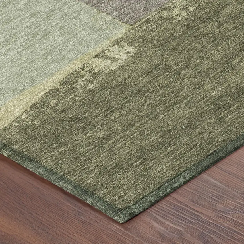 8' Olive Green And Fern Green Round Geometric Washable Indoor Outdoor Area Rug Photo 5