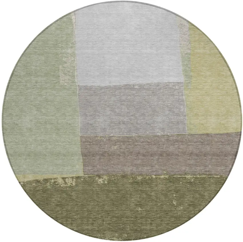 8' Olive Green And Fern Green Round Geometric Washable Indoor Outdoor Area Rug Photo 2