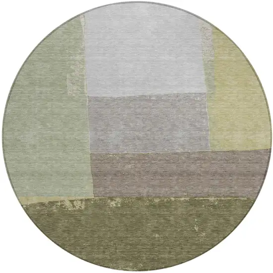 8' Olive Green And Fern Green Round Geometric Washable Indoor Outdoor Area Rug Photo 2