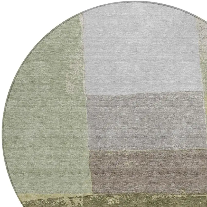 8' Olive Green And Fern Green Round Geometric Washable Indoor Outdoor Area Rug Photo 3