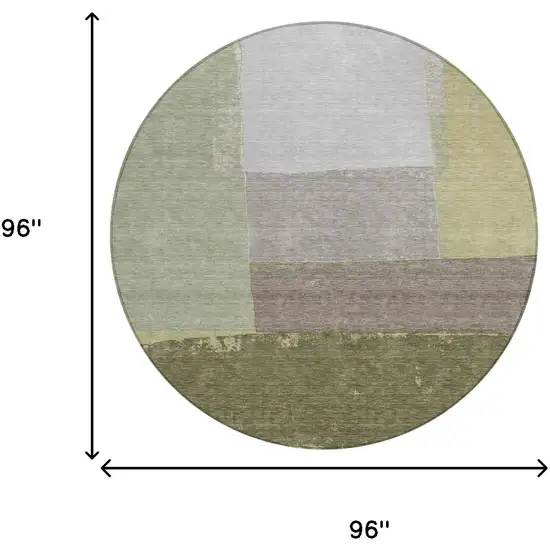 8' Olive Green And Fern Green Round Geometric Washable Indoor Outdoor Area Rug Photo 7