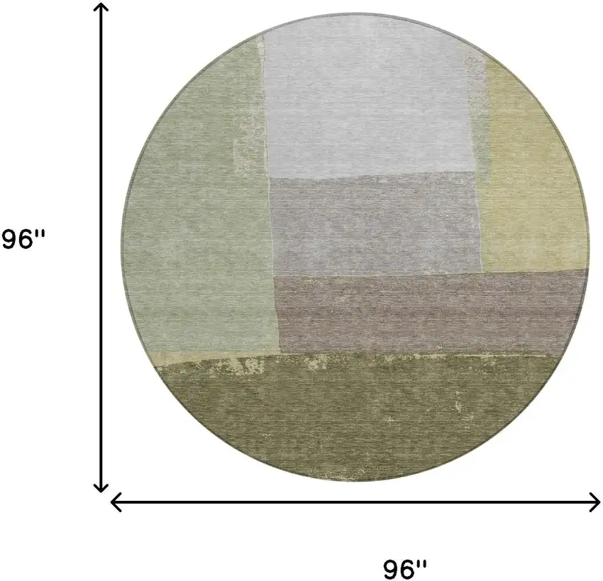 8' Olive Green And Fern Green Round Geometric Washable Indoor Outdoor Area Rug Photo 7