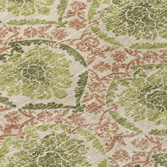8' Olive Green And Fern Green Round Medallion Washable Indoor Outdoor Area Rug Photo 4