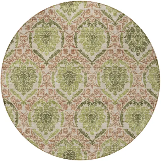 8' Olive Green And Fern Green Round Medallion Washable Indoor Outdoor Area Rug Photo 6