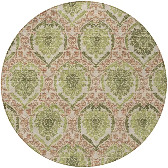 8' Olive Green And Fern Green Round Medallion Washable Indoor Outdoor Area Rug Photo 6