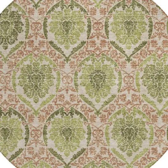 8' Olive Green And Fern Green Round Medallion Washable Indoor Outdoor Area Rug Photo 5