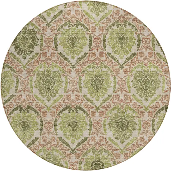 8' Olive Green And Fern Green Round Medallion Washable Indoor Outdoor Area Rug Photo 2