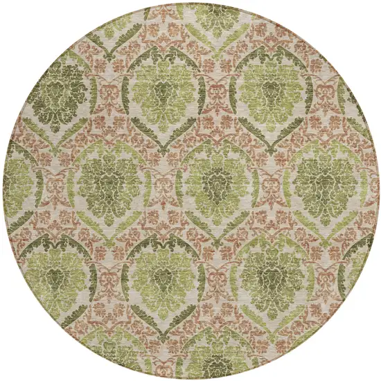 8' Olive Green And Fern Green Round Medallion Washable Indoor Outdoor Area Rug Photo 2