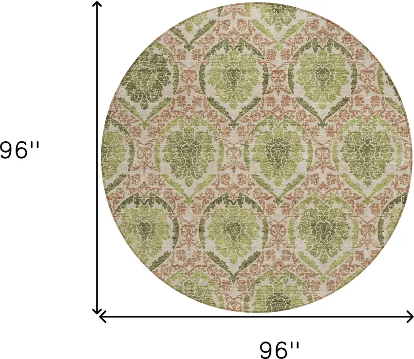 8' Olive Green And Fern Green Round Medallion Washable Indoor Outdoor Area Rug Photo 3